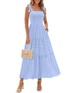 lot 13404 image: MEROKEETY Womens Boho Sleeveless Maxi Sundress Medium Blue