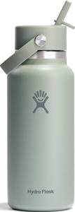 lot 13423 image: Hydro Flask Insulated Water Bottle 32 Oz Wide Mouth Flex Straw Lid Tonal Agave