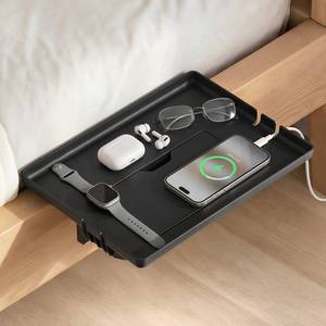 lot 13454 image: Value Tree Clamp-On Bedside Shelf 13x9.5 Floating Nightstand, Black