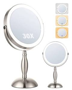 lot 13459 image: SANFANGIE 8 Inch Lighted Makeup Mirror 30X 1X Double Sided Brushed Nickel
