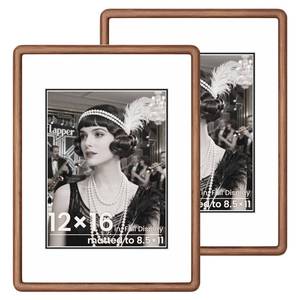 lot 13475 image: WILTYAPF 2 Pack Walnut Wood Picture Frame 12x16 with 8.5x11 Dual-Tone Mat