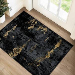 lot 14271 image: RELEANY Washable Area Rug 2x3 Abstract Black Gold