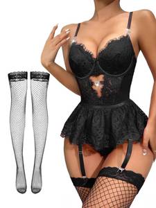 lot 14285 image: Lilosy 3-Piece Lingerie Set XL Black