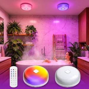 lot 14346 image: AILCK 2-Pack Wireless LED Rechargeable Ceiling Light Magnetic Waterproof RGB
