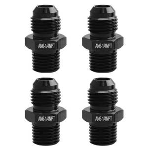 lot 14361 image: CNRAQR AN6 to 14 NPT Male Flare Pipe Fitting Adapter Aluminum Black 4 Pc