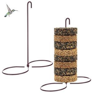 lot 14364 image: LemonRoad 2 Pcs Bird Feeder Holder Hanging Seed Cylinder Outdoor Brown