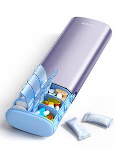 lot 14367 image: Vaydeer Metal Travel Pill Organizer 7 Day 2 Times a Day With Desiccant