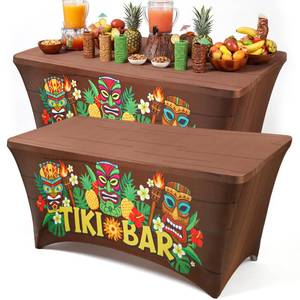 lot 14401 image: Batiyeer Tiki Bar Spandex Tablecloth 2 Pcs 6ft Party Decorations
