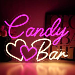 lot 9821 image: PMCVYH Candy Bar Neon Sign for Wall Decor, 15.4 x 11.8 Led Signs for Business, USB Dimmable Sweet Bar Neon Lights for Candy Shop Snack Store Home Wedding Party Decoration Wall Art