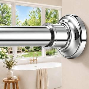lot 9832 image: Silver Long Curtain Rod Tension Shower Curtain Rods 30 to 132 inch Adjustable Heavy Duty Rods for Bathroom Windows Outdoor Spliced Telescopic Design No Drill No Slip Stainless Steel