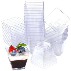 lot 9838 image: Oomcu 100 Pack 2oz Square Clear Dessert Cups,Disposable Cups for Mousse