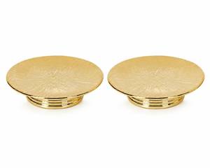lot 9839 image: Gold Ceramic Decorative Tray Set of 2, Electroplated Sunburst Jewelry Trays, Pillar Candle Holder Plates, Soap Dishes & Trinket Trays for Bathroom, Vanity, Bedroom & Home Decor