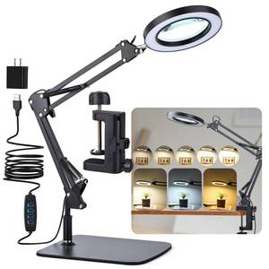 lot 9842 image: LED Magnifying Desk Lamp with Stand and Clamp for Repair, Crafts, Reading