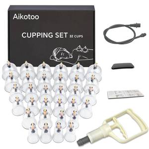lot 9847 image: AIKOTOO Cupping Kit for Massage Therapy Set with Pump 32 Massage Cups for Cellulite Reduction Muscle Back Pain Relief Physical Therapy WGray Nose Hand Pump