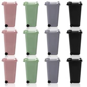 lot 9859 image: Goaste 12 Pack Mini Desk Trash Can, 22 OZ Tiny Curbside Garbage Bin with Lid, Small Plastic Desktop Wastebasket, Unique Office Pen Holder Pencil Cup, Counter Waste Basket for Home Kitchen Tabletop