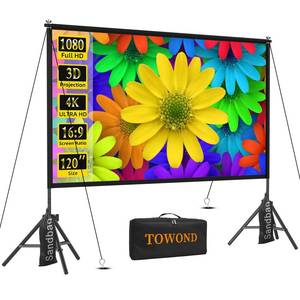 lot 9871 image: TOWOND Projector Screen with Stand,120 inches Indoor Projector Screen Outdoor Portable 169 4K HD Rear Front Projection Movie Screen with Carry Bag Wrinkle-Free Design for Backyard Theater
