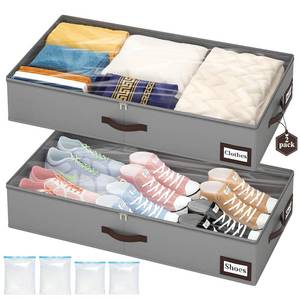 lot 9876 image: OIAHOMY 2 Pack Under Bed Storage with Handles, Underbed Container for Bedroom & Closet, Fits Beds Higher than 6, Under the Bed Storage for Seasonal Clothes, Blankets & Shoes - Grey