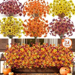 lot 9879 image: Der Rose 24 PCS Fake Fall Flowers for Outdoors Mums Porch Planter Decor