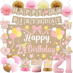 lot 10102 image: Vlipoeasn Pink and Brown 21st Birthday Decorations for Her