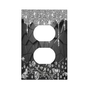 lot 10105 image: Xuejiaku Outlet Covers Glitter Diamond Shiny Drips 1 Gang Duplex Light Switch Cover Plate Black Geometric Decorative Wall Plates Electrical Switchplate Receptacle Cover for Bathroom Home Decor