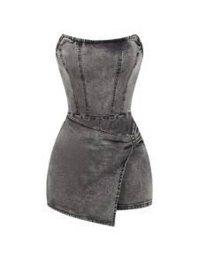 lot 10132 image: SOLY HUX Womens Y2k Denim Wrap Strapless Tube Top Romper Short Jumpsuits, Size L