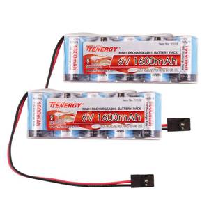 lot 10159 image: Tenergy 2 Pack Receiver Battery, 6V NiMH Rechargeable RC Battery Pack with Hitec Connector, 1600mAh High Capacity Side by Side 5C Flat RX Battery for RC Vehicles