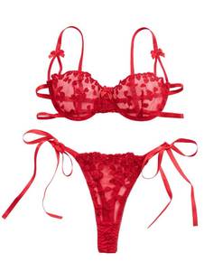 lot 10162 image: Lilosy Sexy Lingerie Set 2 Piece Women Bra and Panty Bow Bright Red M