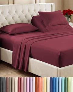 lot 10164 image: Flex Top Split Head King 4 Piece Sheet Set - Soft & Breathable - Burgundy