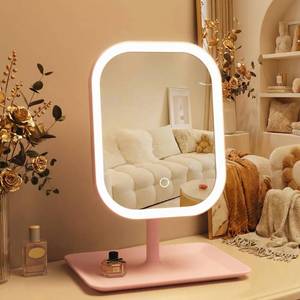 lot 10172 image: Touch-Sensitive Controls Vanity mirrorr, Makeup Mirror with LED Light, 2400mAh Rechargeable, 270-degree Rotation Adjustment,Beauty Vanity Mirror with Lights�� Portable Travel, 3 Light Color (Pink)