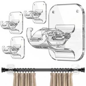 lot 10174 image: JHCJHC No Drill Curtain Rod Brackets-20LB, Adhesive Curtain Rod Holder