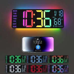 lot 10176 image: YISILE 13 Digital Wall Clock with Night Light,8 RGB Color,Dual Alarms with Large Display, Dimmer, Auto DST, Voice Control, Auto Time Sync,Remote Control for Living Room Bedroom,Gift for All Ages