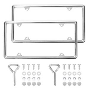 lot 10189 image: Hanwell Products Chrome License Plate Frames Made of Zinc Alloy Metal, Universal Car Accessories,2Pack Front & Rear License Plate Holders Never Rust and Unbreakable with All Mounting Hardware Included
