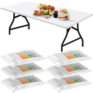 lot 1000 image: Boao Disposable Plastic Fitted Tablecloth 72 x 30 Inch, 6-Pack