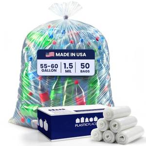 lot 1006 image: Plasticplace Trash Bags 55-60 Gallon 38x58 1.5 Mil Clear 50 Count