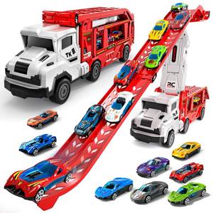 lot 1155 image: Garbo Star Transport Truck Toy Set with 12 Die-Cast Cars and Dual-Track