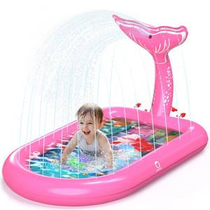 lot 1180 image: QPAU Inflatable Mermaid Splash Pad Pool 65 x 40 Inch Pink Toddler Toy