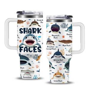 lot 1182 image: 40oz Shark Stainless Steel Tumbler with Straw Lid