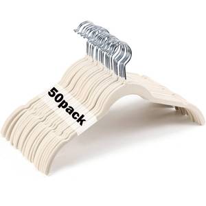 lot 1197 image: DoubleFill Velvet Shirt Hangers 50 Pack Ivory White Slim 360 Swivel Hook