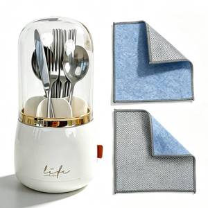 lot 1226 image: DaChihSheng Silverware Organizer with Lid, 7 Slot, 360 Rotating, White
