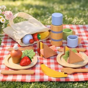 lot 2479 image: PairPear Wooden Toy Food Picnic Set 32 Piece Pretend Play