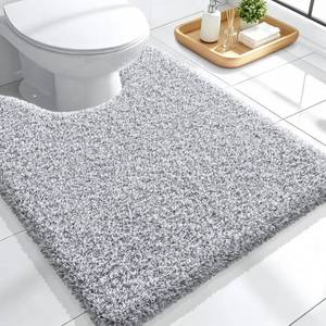 lot 2493 image: OLANLY Microfiber Bathroom Toilet Rug U-Shaped Mat 24x20 Grey and White