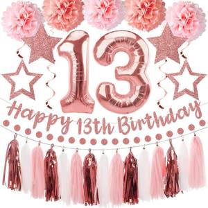 lot 2635 image: Kuxriox 13th Birthday Decorations for Girls, Pink Rose Gold Party Supplies