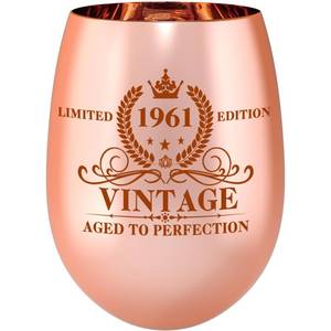 lot 2644 image: WOSIWULA Rose Gold Wine Glass 18oz 65th Birthday 1961