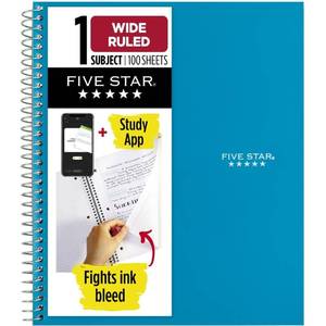 lot 2667 image: Five Star Spiral Notebook 1 Subject Wide Ruled 100 Sheets 8x10-12 72875