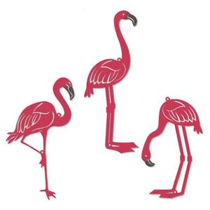 lot 2670 image: Pelopy 3 Pc Pink Flamingo Metal Wall Art Set Coastal Wall Decor