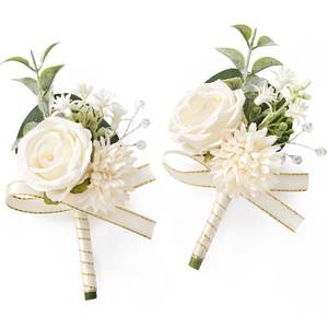 lot 2681 image: Serwalin 2 Pcs White Rose Boutonniere for Men Wedding Prom Party
