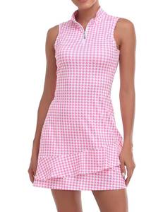 lot 2690 image: Viracy Womens Tennis Dress with Inner Shorts Pockets Sleeveless Houndstooth M