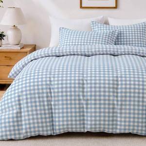 lot 2697 image: JOLLYVOGUE Duvet Cover Set King Light Blue Gingham Plaid