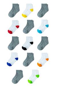 lot 2698 image: Amazon Essentials Unisex Toddler Cotton Ankle Socks 14 Pack WhiteGrey 4-5T