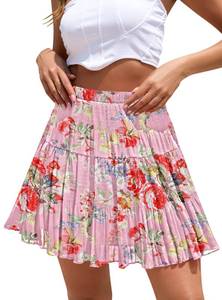 lot 2705 image: CYiNu Boho Floral Chiffon Mini Skirt High Waist Tiered Pleated, Size M